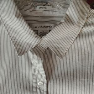 Liz Claiborne, Size XL,White,navy pinstriped Blouse
